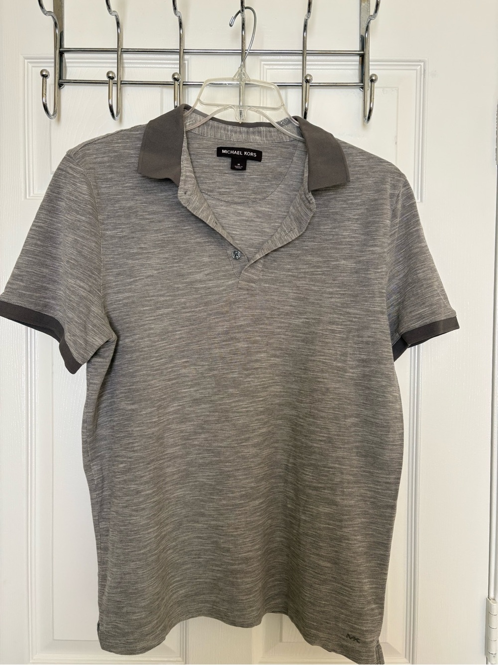 Michael Kors Men’s Heather Gray Polo with Dark Contrast Collar